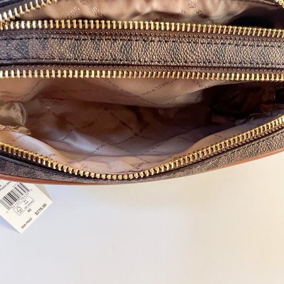 Michael Kors Jet Set Item Medium Travel Pouch Double Zip Wristlet MK Brown - Picture 11 of 13